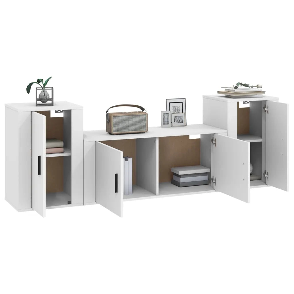 Set Mobili Porta TV 3 pz | Armadietto TV | Mobile Porta TV Bianco in Legno Multistrato