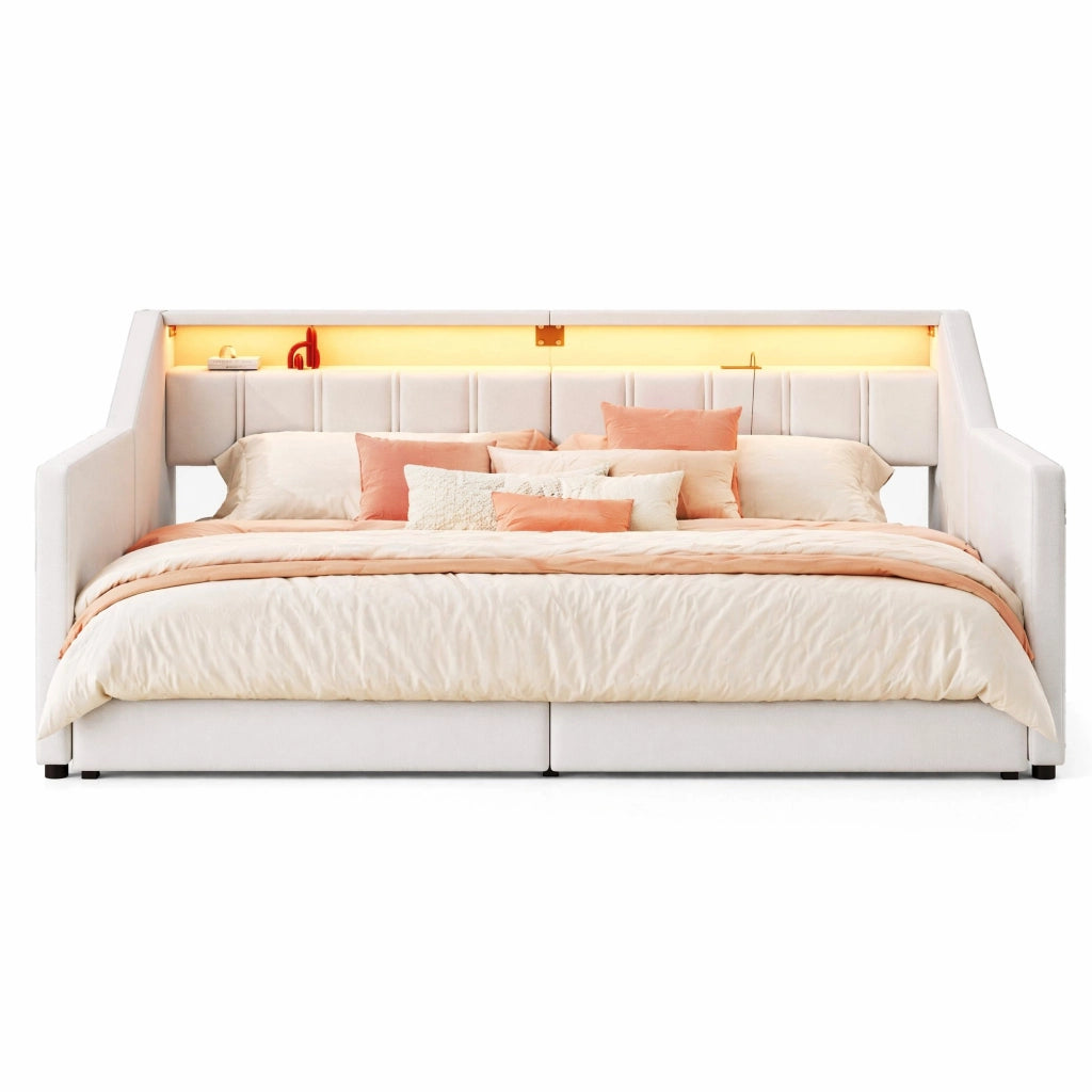 Letto estraibile con USB, Tipo C, LED, 2 cassetti e tasche portaoggetti