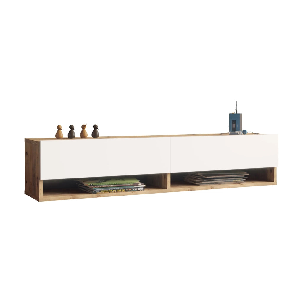 Mobile porta TV/scaffale Laitila con 2 ante 29,5 x 140 x 31,5 cm effetto rovere rustico/bianco 03_0010076
