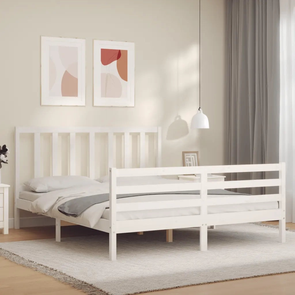 Giroletto senza Materasso-Struttura Letto Bianco 160x200 cm Legno Massello Pino 580587