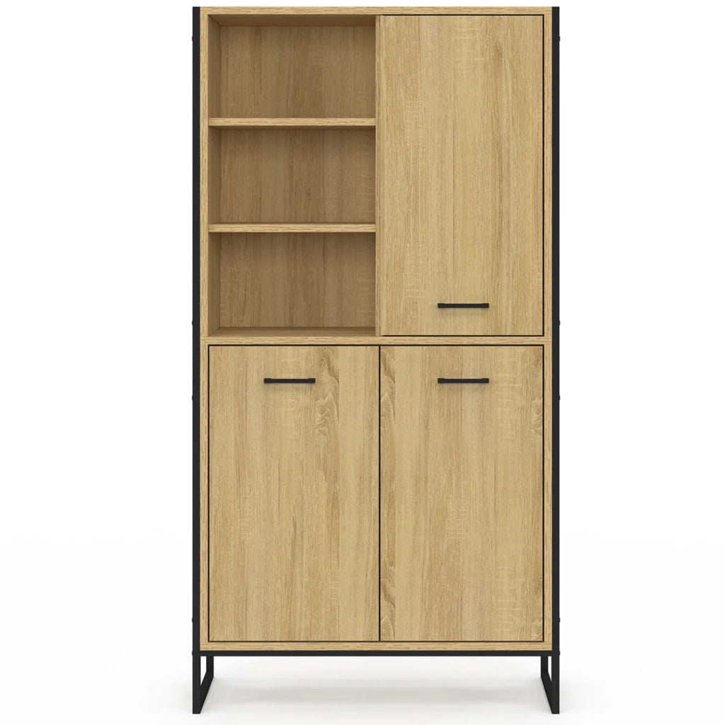 IDMarket - DETROIT Credenza alta a 3 ante H. 160 cm, design industriale