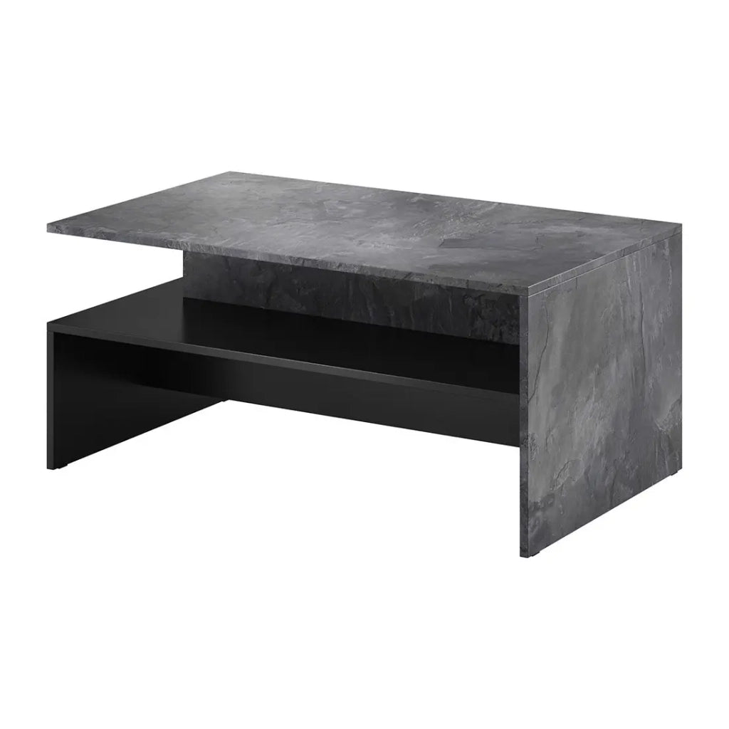 Tavolino design RAMOS - Grigio effetto ardesia e nero - Ripiano intermedio - Stile contemporaneo