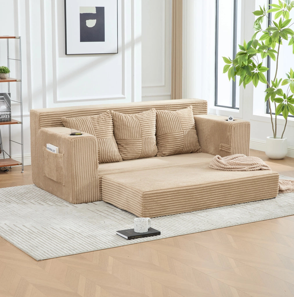 Divano modulare 2 posti in velluto a coste; 172x87x64 cm; cachi