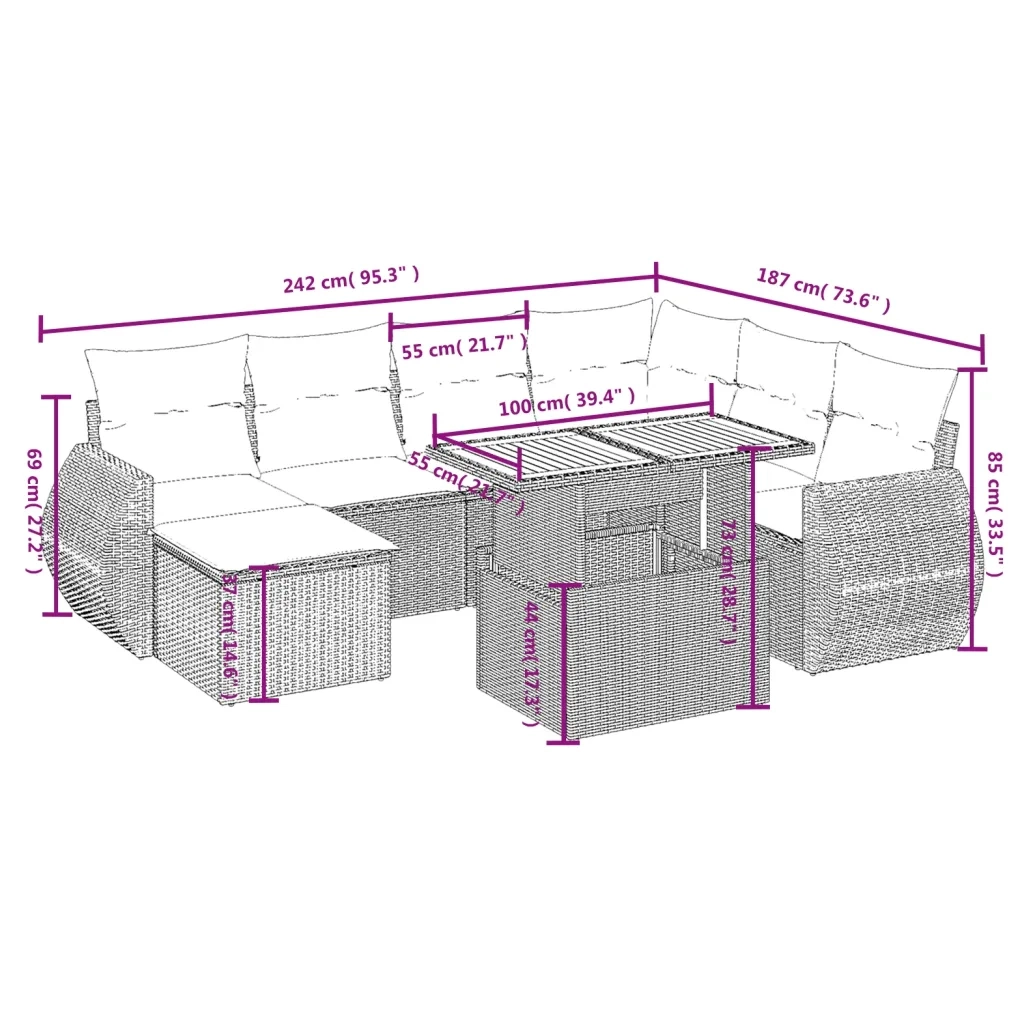 Set Divano da Giardino 8 pz con Cuscini Beige in Polyrattan 3272312