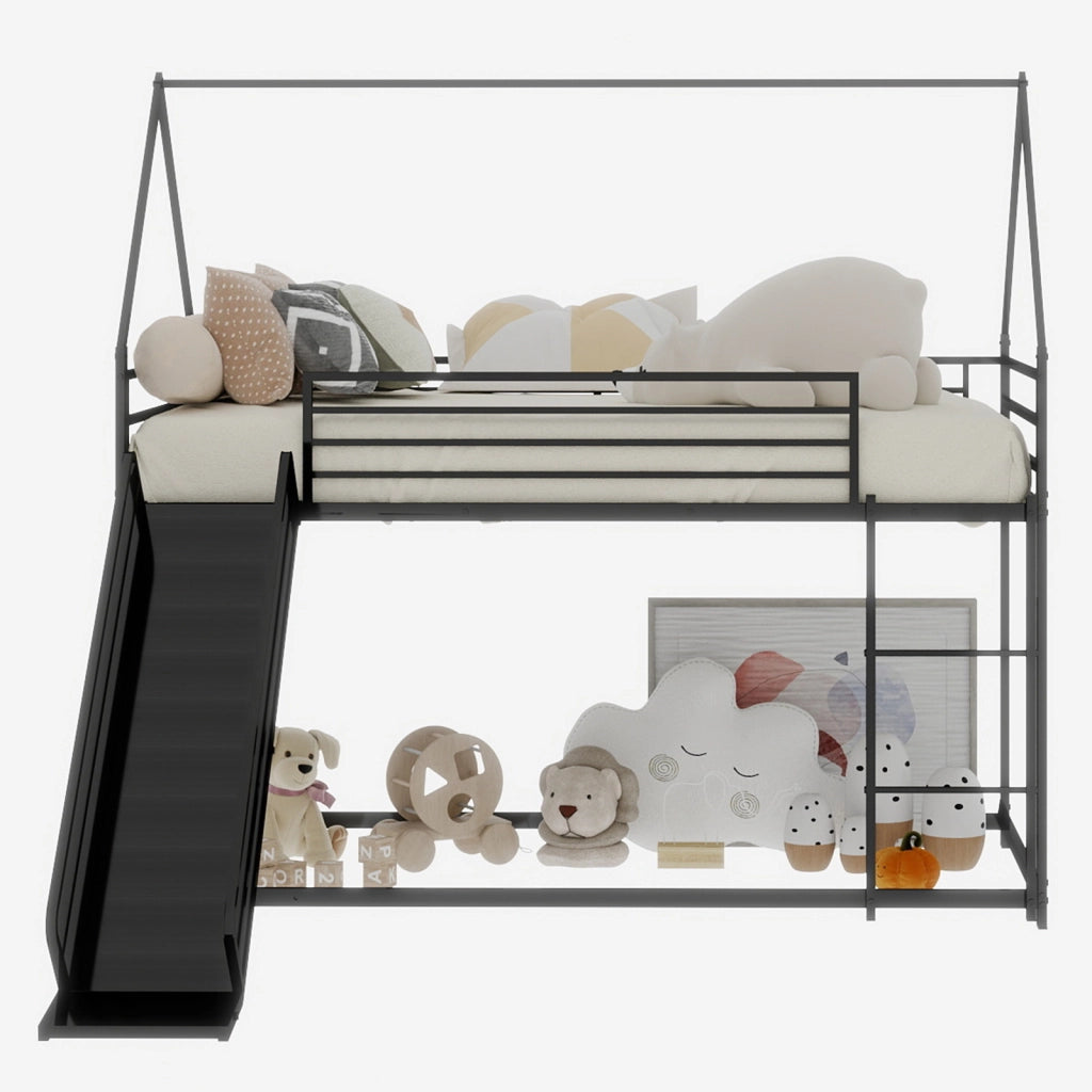 Letto a castello con scivolo ferro nero 100x200 cm