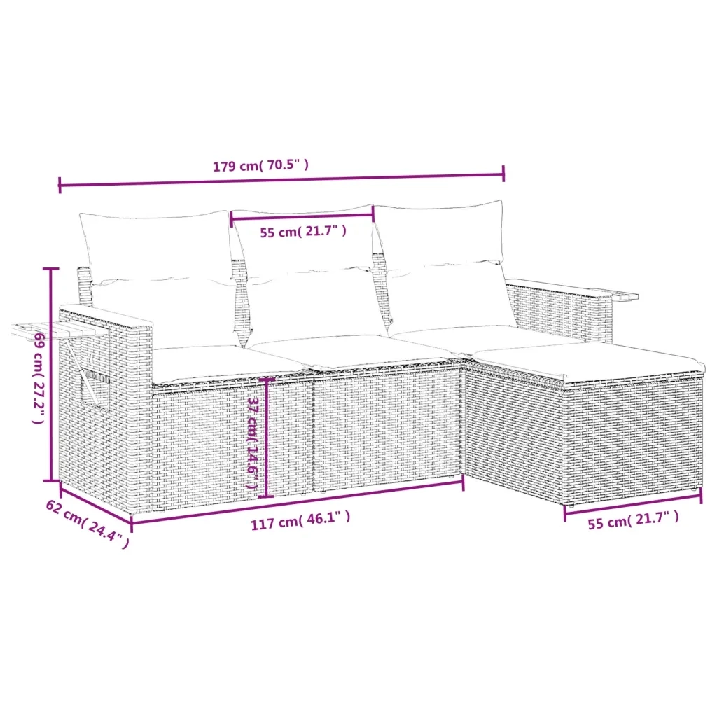 Set Divani da Giardino 4 pz con Cuscini in Polyrattan Grigio 3226746