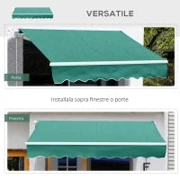 Tenda da Sole Avvolgibile a Caduta con Manovella, in Alluminio e Poliestere, 3x2.5m, Verde Scuro