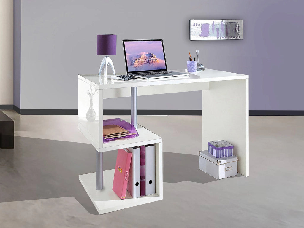 Scrivania con 2 Ripiani 100x50x77,5 cm Esse Bianco Lucido