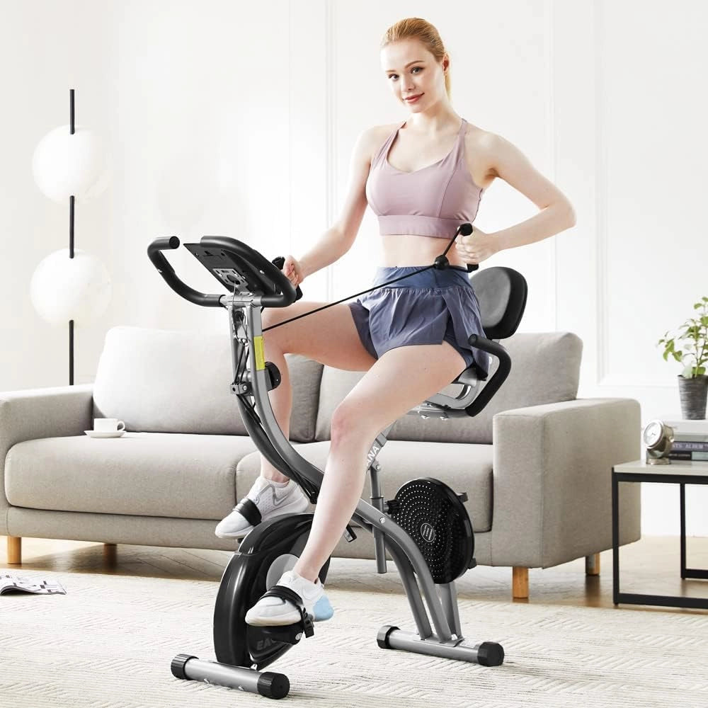 Bici Elettrica EAGLE 4 4in1, Cyclette da Casa con Ergometro, App, Display LCD, Attrezzi Palestra Casa Pieghevole Regolabile in Altezza con Fasce Elastiche Fitness 16 Livelli Di Resistenza