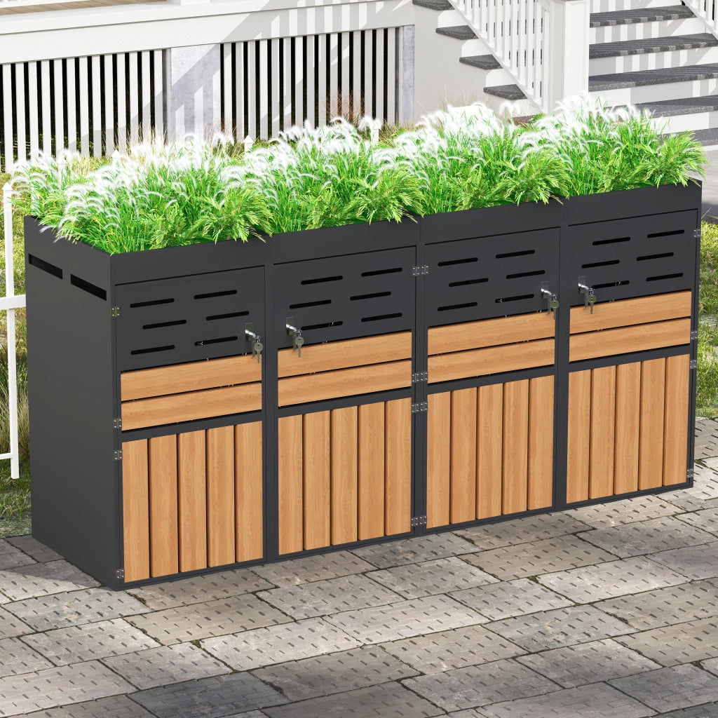 Armadio da Esterno con Fioriera ¨C MINIMAL ¨C Acciaio Zincato, Griglie di Ventilazione, 4 Scomparti