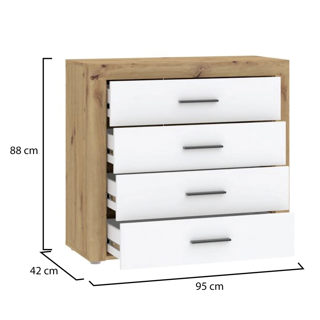 Lematare, Cassettiera 4 Cassetti, 95x42x88h cm Marrone Rovere