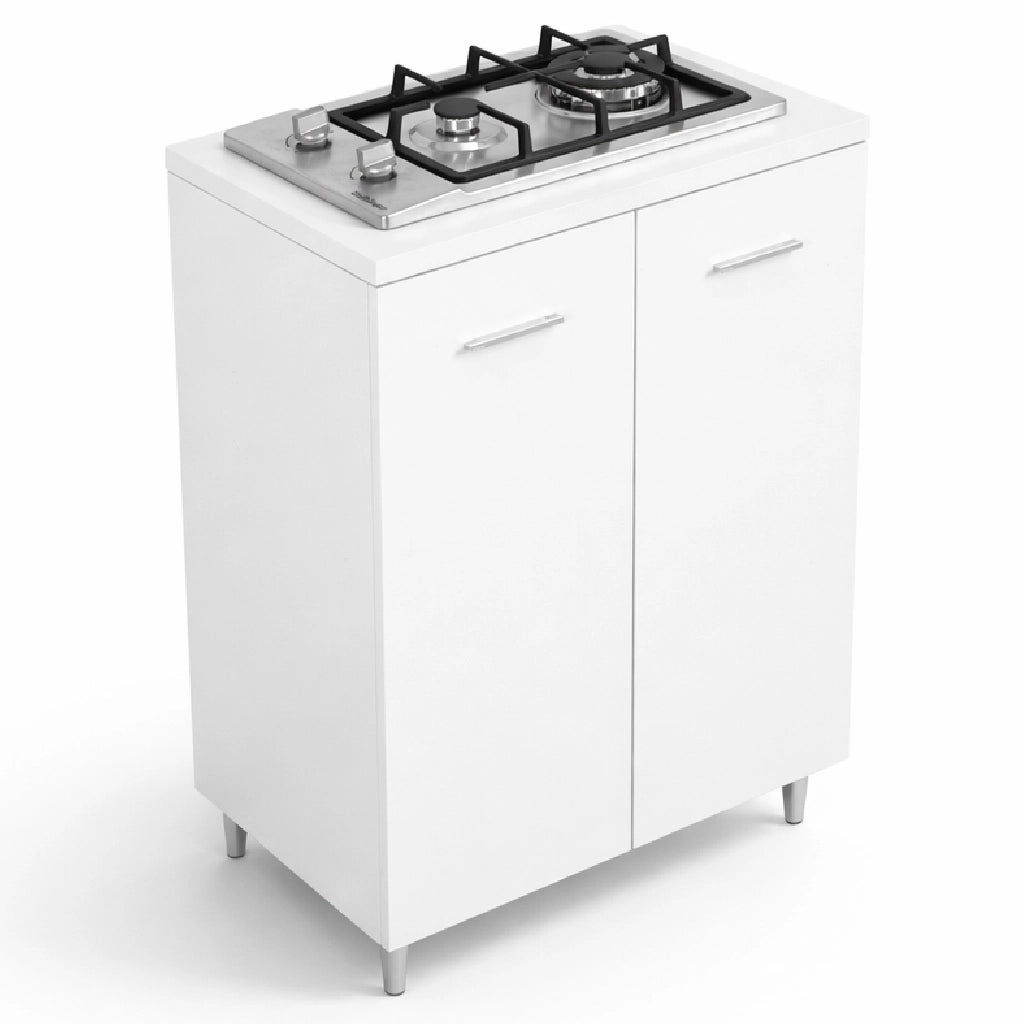 Mobile Mini Cucina 60x40 h85 con Piano Cottura Gas 2 Fuochi Gpl Acciaio Bianco
