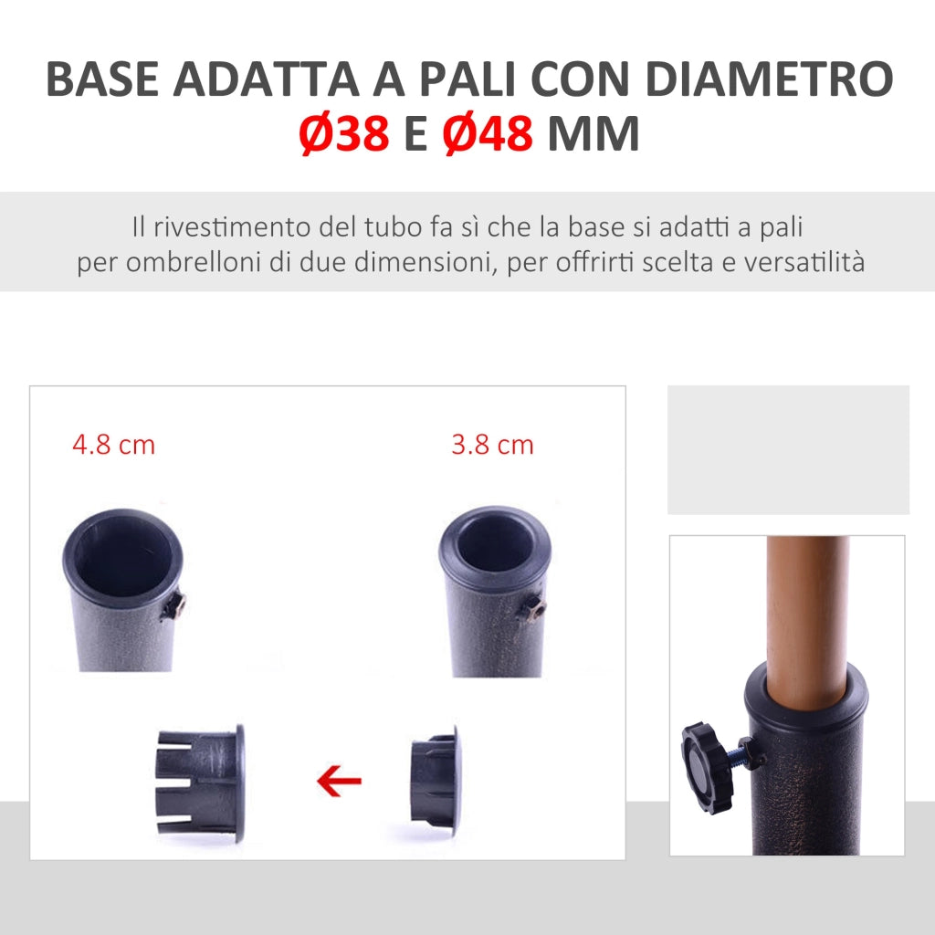 Base per Ombrellone Rotonda Ø45 cm per Pali da Ø3,8 e Ø4,8 cm in Resina e Acciaio Bronzo