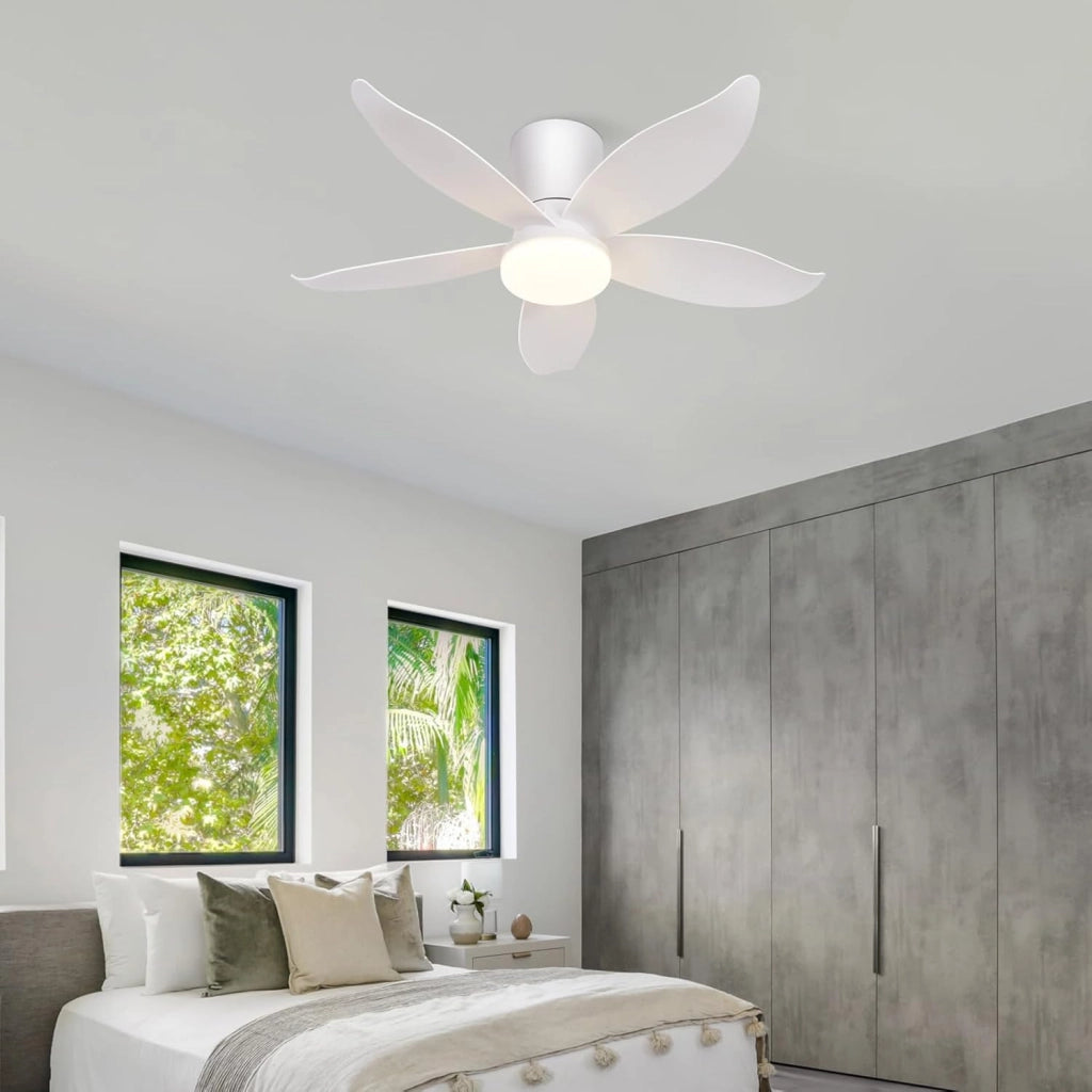 ZMH Ventilatore da Soffitto Illuminazione Silenziosa 5 Pale Bianche Luminosità Regolabile 6 Velocità per Soggiorno