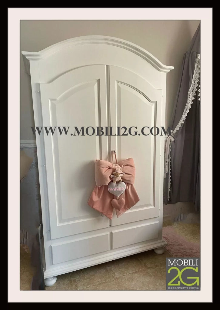 Armadio cappello tondo bianco opaco shabby 125x60x200 (1245) - Mobili 2G