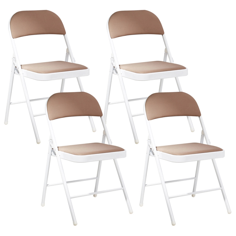 Set 4 Sedie Pieghevoli in Metallo beige e bianco sedile e schienale imbottiti