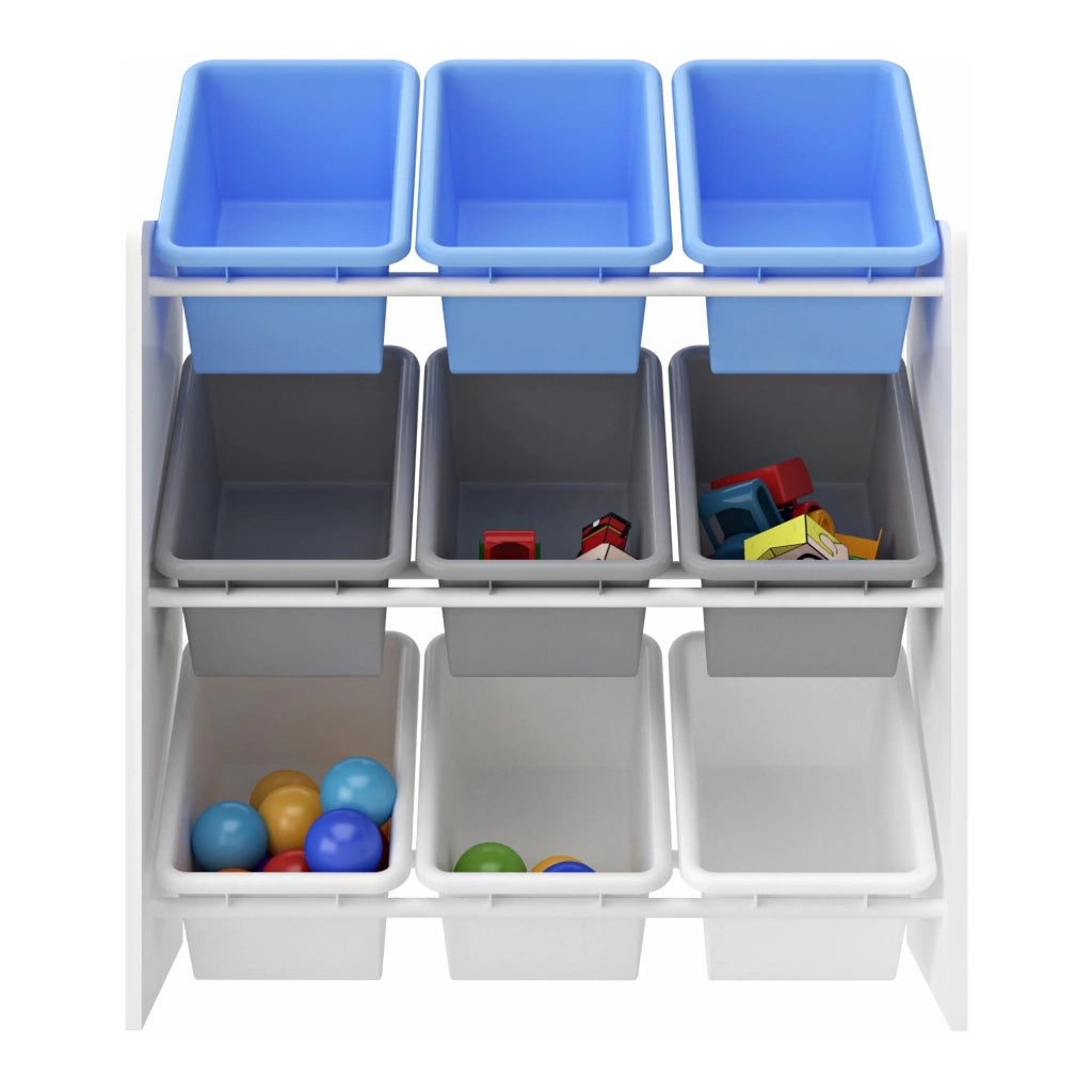 Scaffale portaoggetti per bambini con 9 scomparti aperti bianco/grigio/blu 03_0006986