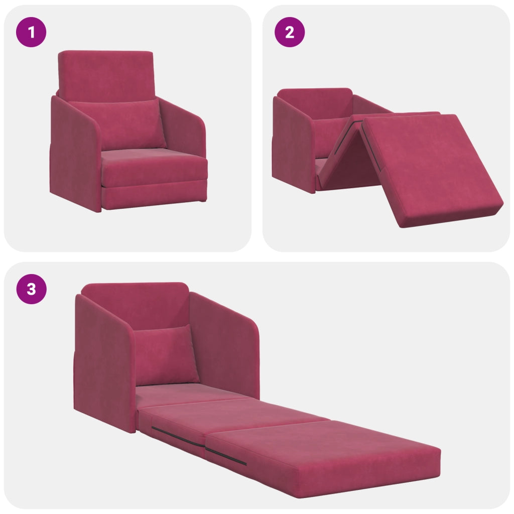 Divano Letto 2-in-1 Bordeaux 65x80x83 cm Velluto