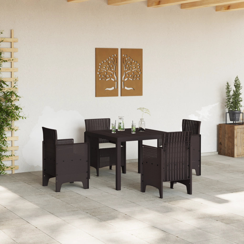 Set pranzo giardino 5 pezzi con cuscini Marrone Rattan