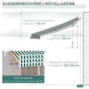TENDA DA SOLE A BRACCI PER ESTERNO CON MANOVELLA METALLO E POLIESTERE 295X250CM VERDE E BIANCO
