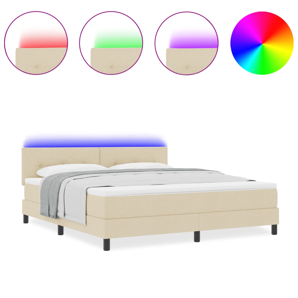 Letto con Box Spring e Materasso & LED Crema 180x200 cm Tessuto