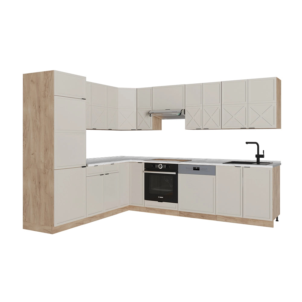 Vicco Cucina angolare completa Grigio/beige/rovere dorato 227 x 287 cm , PL Marmo
