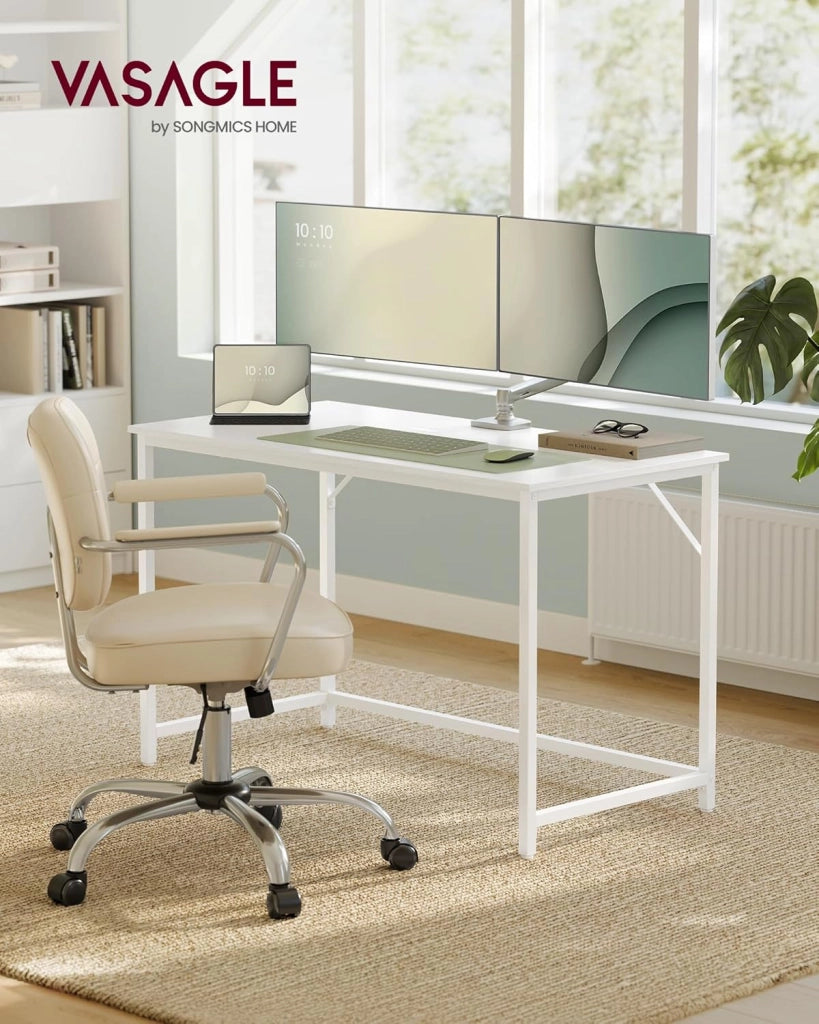 VASAGLE Scrivania per Computer, Postazione Lavoro, 60 x 120 x 76 cm, Scrivania da Ufficio, Studio Camera da Letto Soggiorno, Bianco Acero LWD039W01