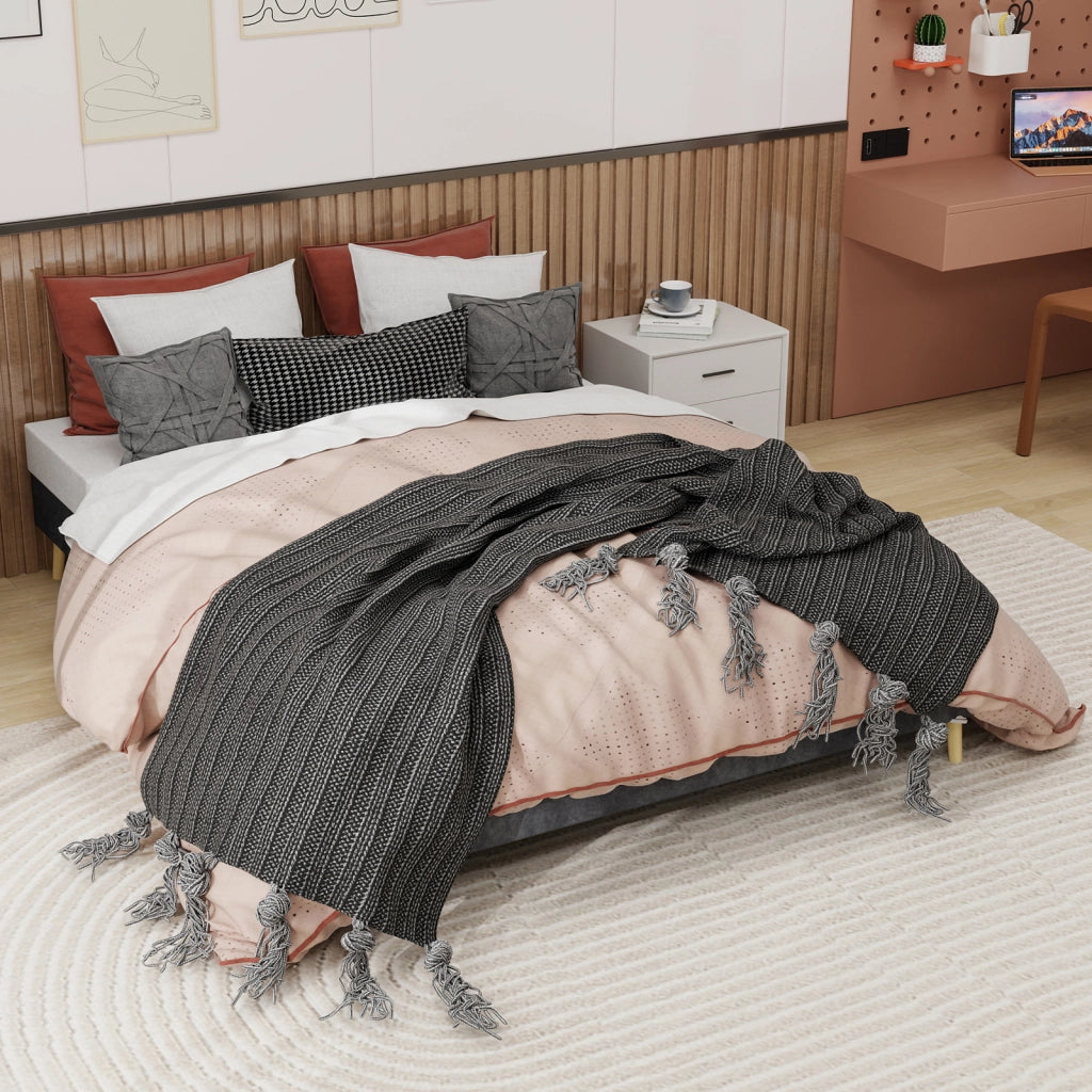 Letto Matrimoniale 160x200 cm - Struttura Base in Tessuto e Metallo - Grigio