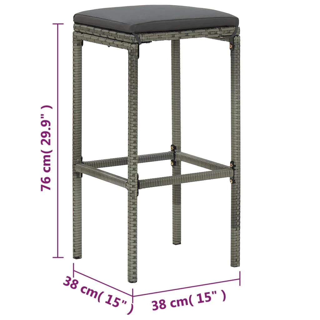 Set da bar da giardino 5 pezzi e cuscini in resina intrecciata grigia 02_0014502