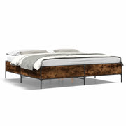 Letto matrimoniale | Letto per adulti | Giroletto Rovere Fumo 200x200 cm in Legno Multistrato e Metallo