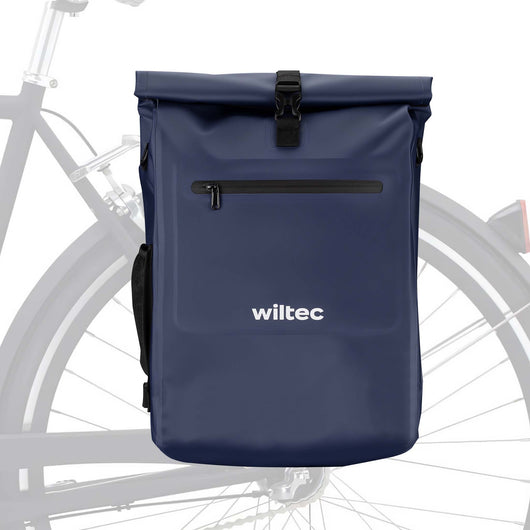 Borsa per bici 4in1 25 l blu, impermeabile, montaggio al portapacchi posteriore, scomparto laptop, elementi riflettenti