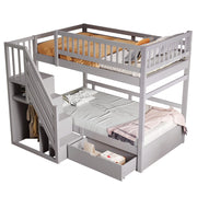 Letto a castello 90x200 cm con scale contenitore e cassetti; grigio