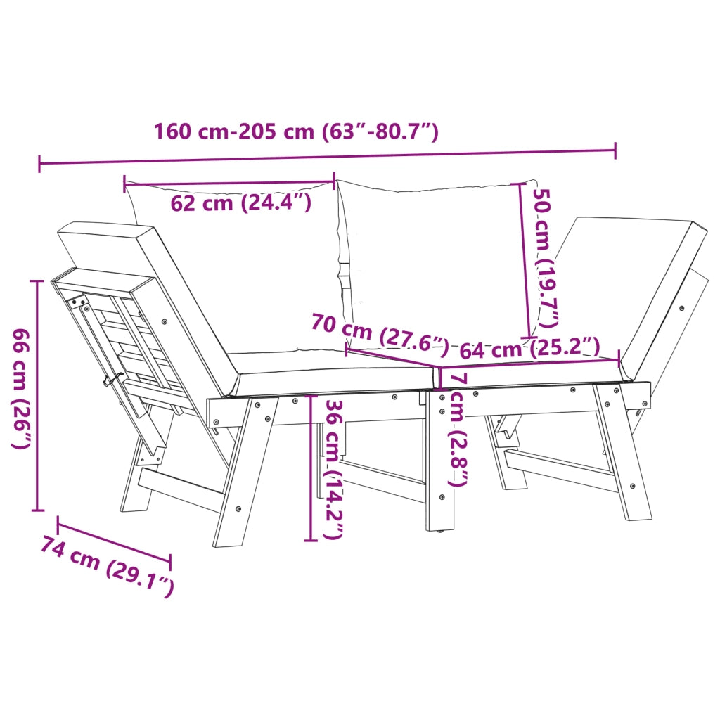 Panchina da Giardino | Panca da Giardino con Cuscini 2-in-1 in Legno di Acacia