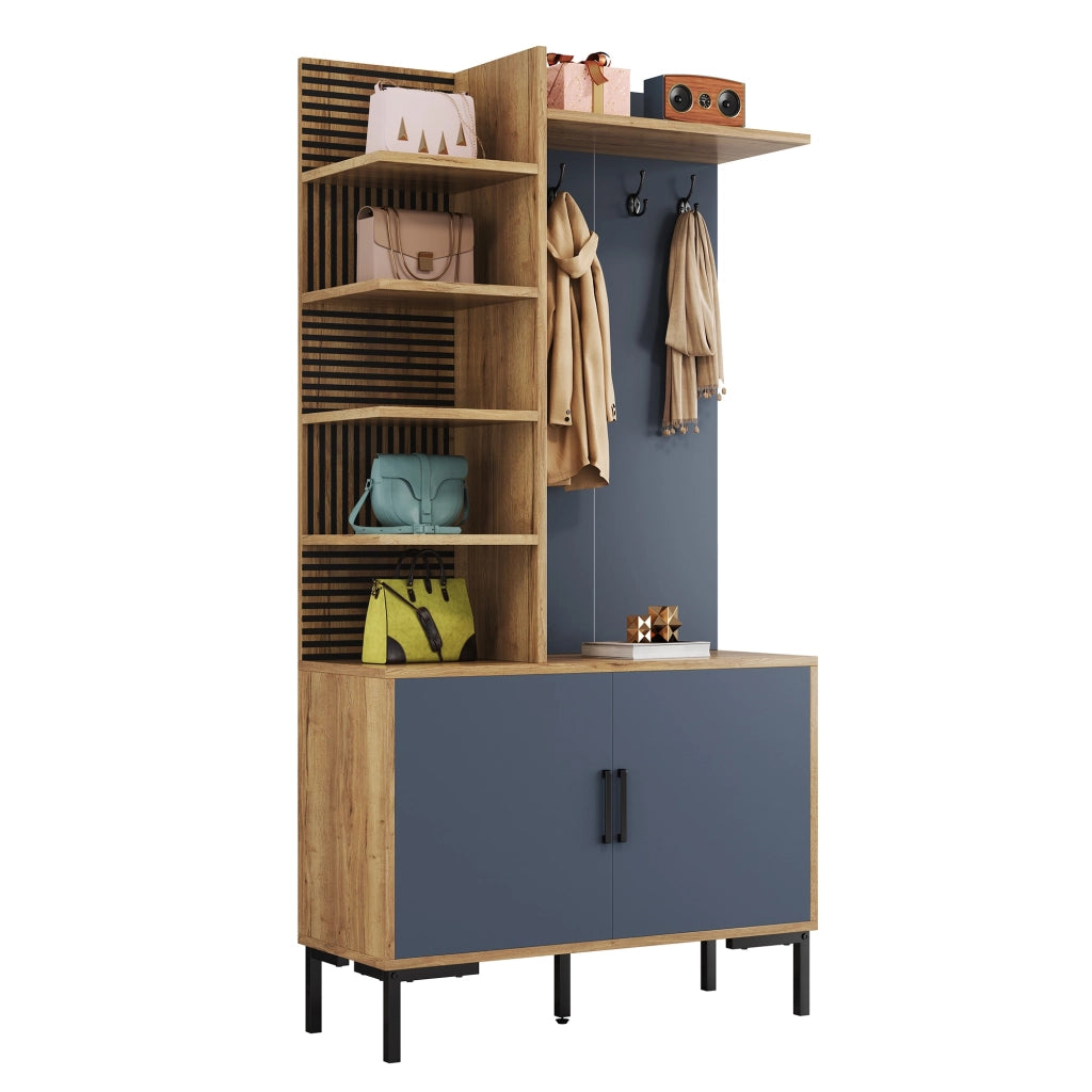 Mobile d'ingresso con ganci; 4 ripiani laterali e ripiano regolabile; per ingresso; 100 Ã— 40 Ã— 190.5 cm
