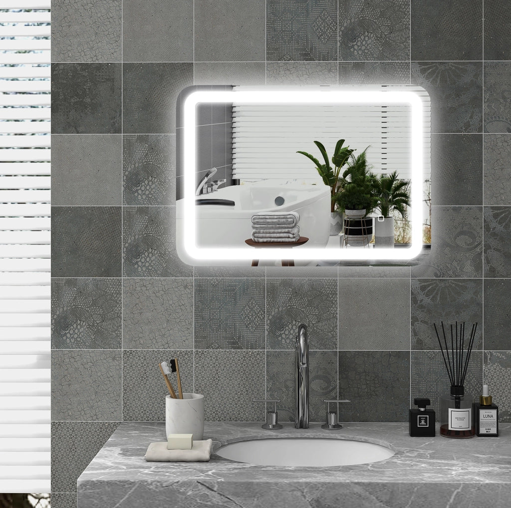 Specchio LED da bagno 50 x 70 cm argento, 3 colori, antiappannamento, memoria, IP44