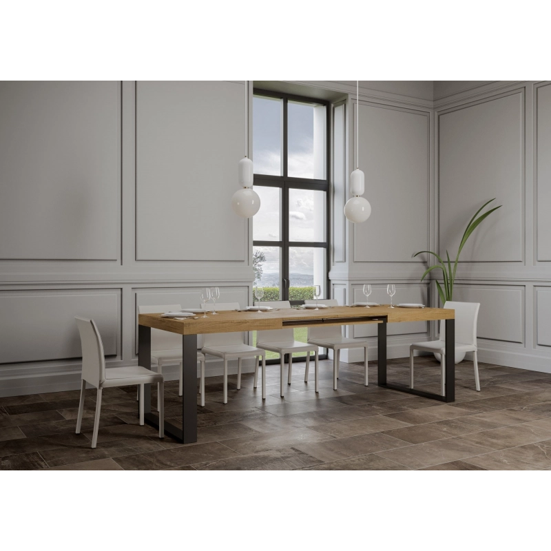 Tavolo allungabile 90x140/244 cm Tecno telaio Antracite - Quercia Natura