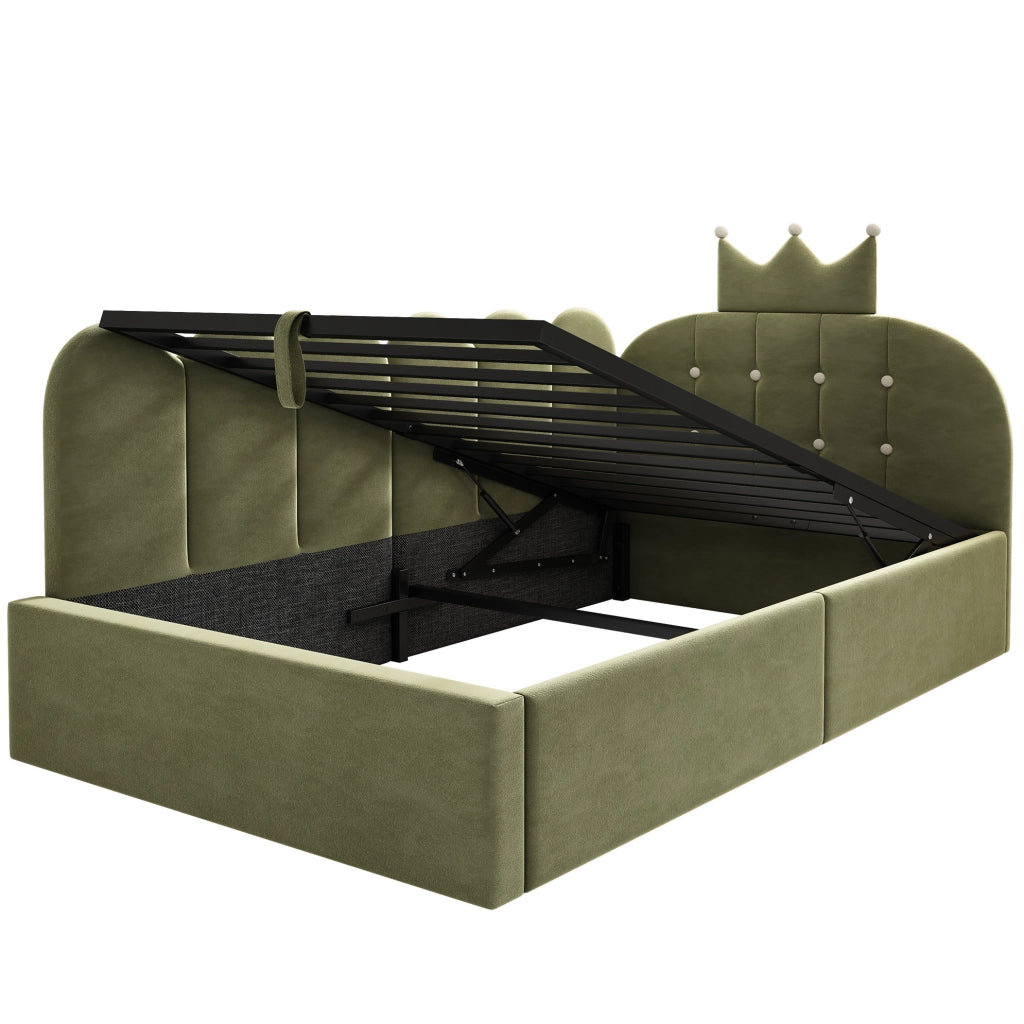 Letto da giorno 90x200 cm a L con contenitore idraulico; velluto verde