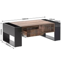 Tavolino in Legno Effetto Naturale con Cassetto Senza Maniglia, Scomparto Anteriore e Posteriore, Tavolino da Salotto Spazioso, Antracite, Nero + Grigio