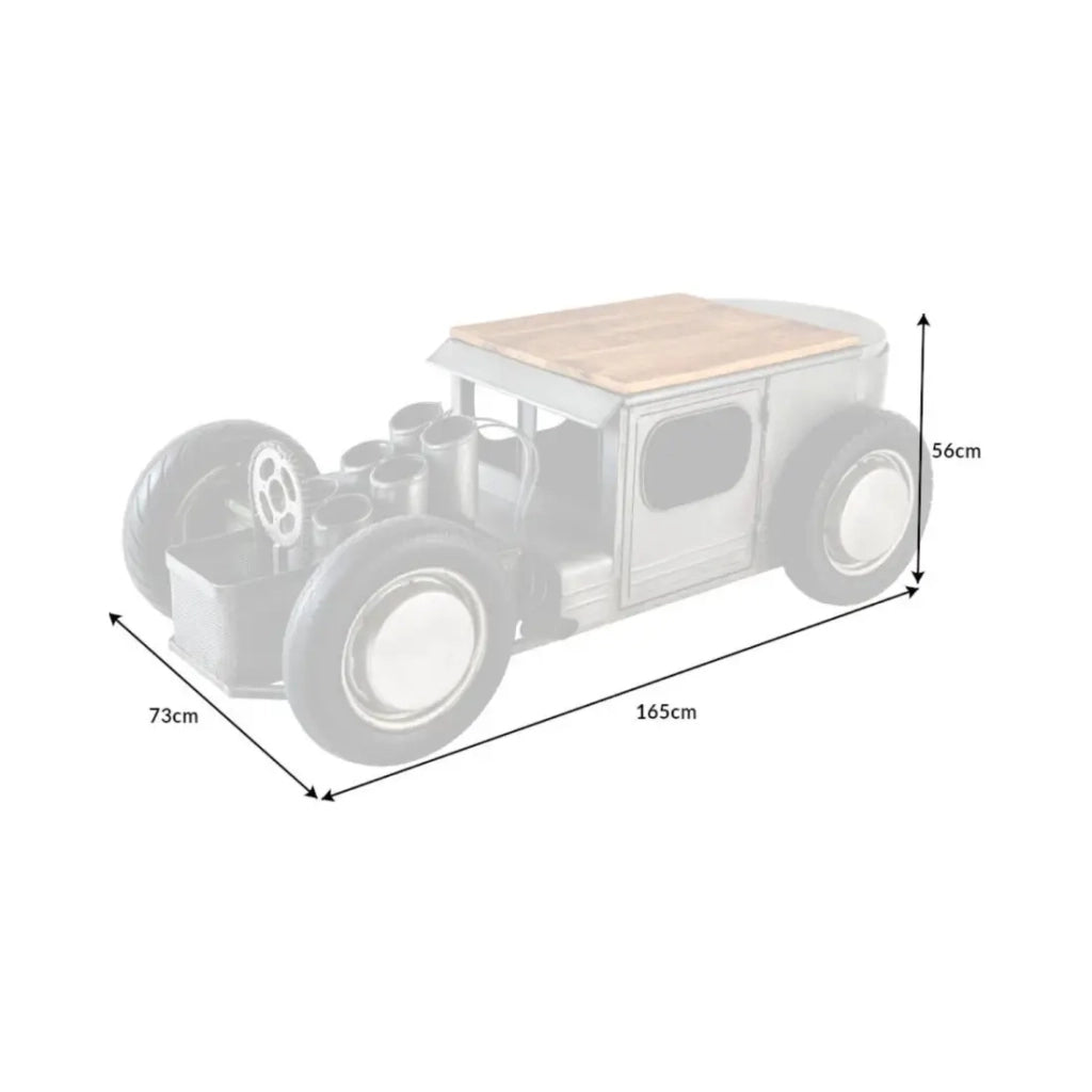 Tavolino CARROAD 165 cm in acciaio e legno di mango stile auto d'epoca