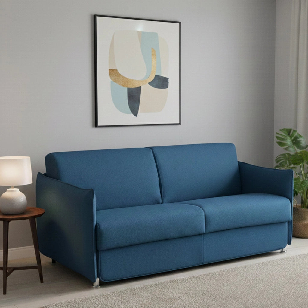 Follina, Divano Letto 2 Posti Sfoderabile Made in Italy, 160x95 cm blu