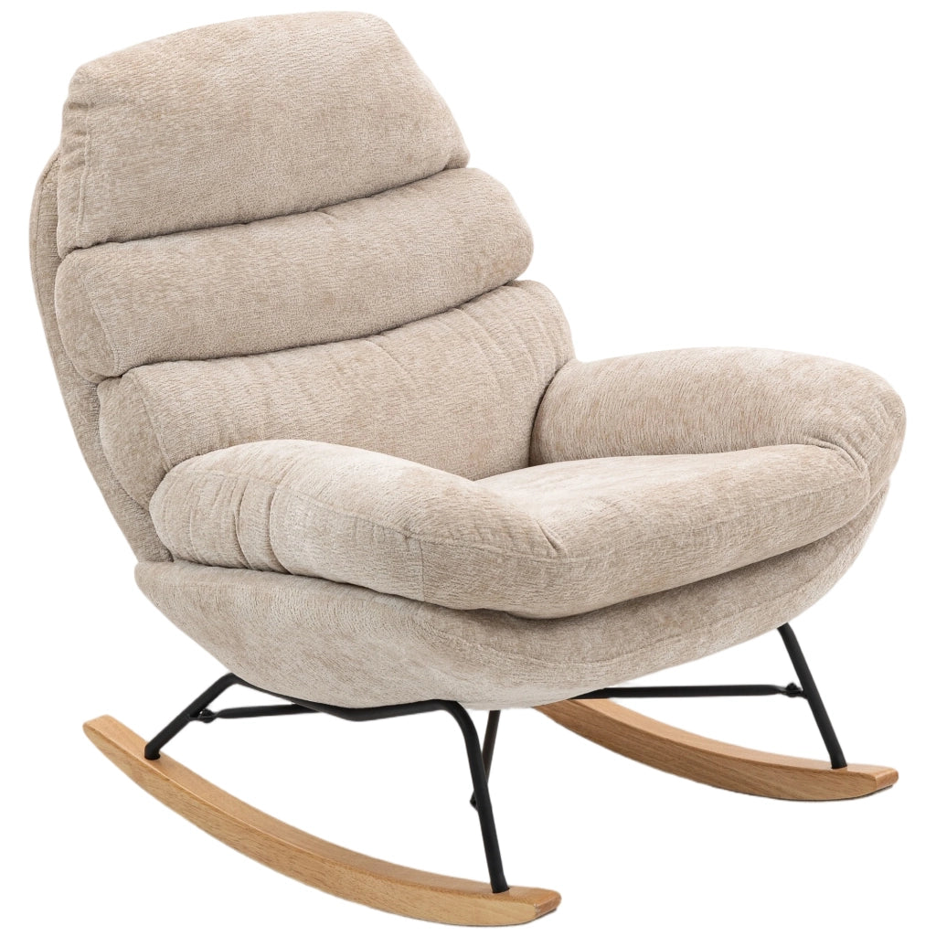 Poltrona Dondolo Imbottita con Gambe in Metallo e Pattini in Legno ¨C zephmum ¨C Cremewei?