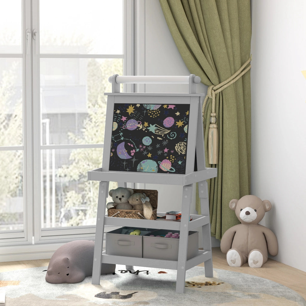 Tavolo da disegno per bambini con lavagna bianca e a gessetti ¨C zephmum ¨C Grigio