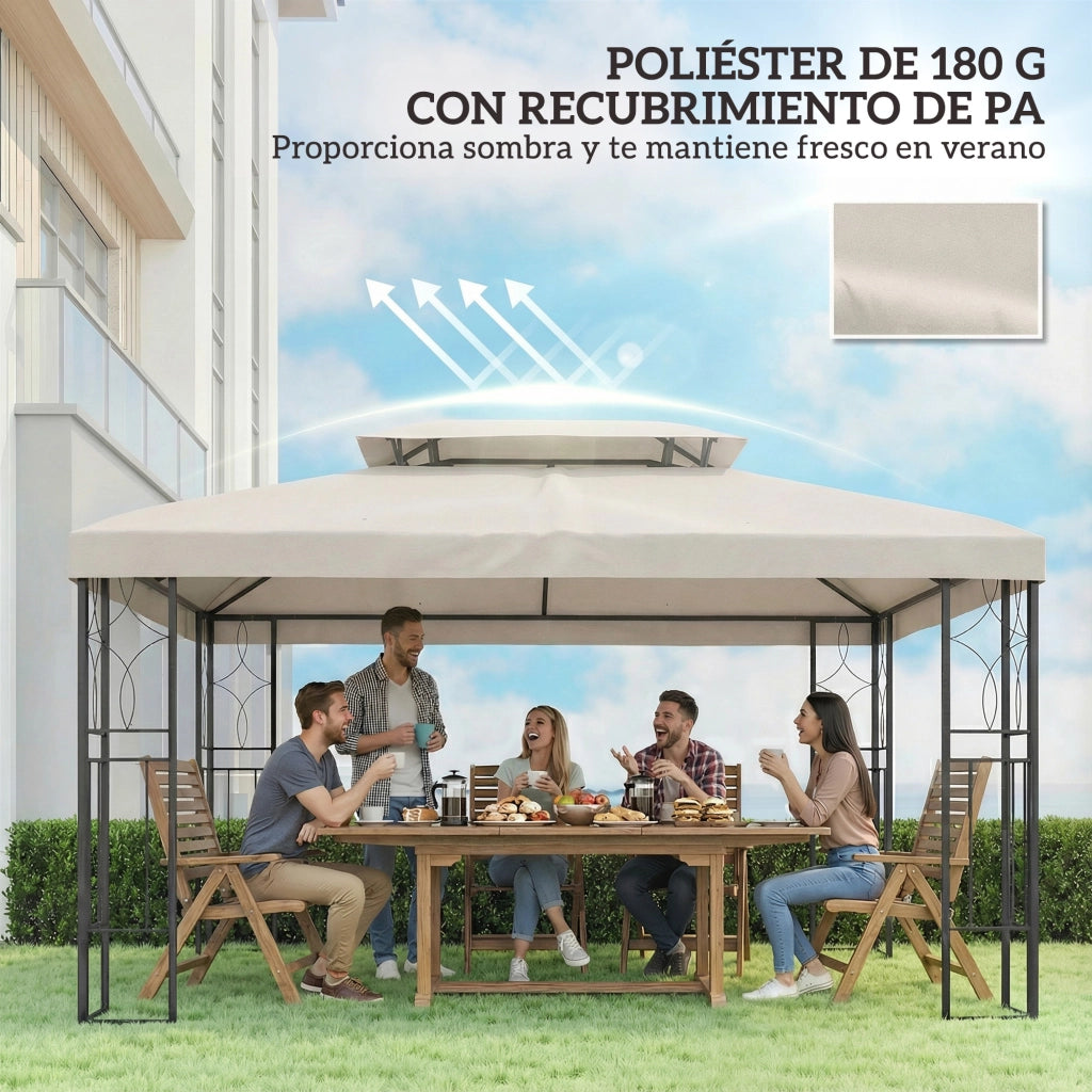 Toldo 4x3 m ¨C zephmum ¨C Crema, Tessuto, Doppio Tetto, Drenaggio, UV