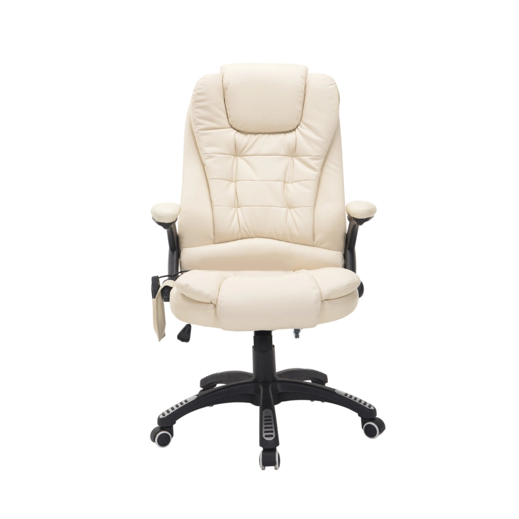 Sedia da ufficio ergonomica con massaggio a 6 punti riscaldamento e funzione girevole in pelle rigenerata beige