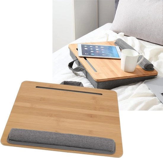 Bureau in Bambù - 42x34cm - Con Cuscino e Poggiatesta - Regolazione della Sella per Tablet e Telefono - Per Lavorare, Leggere e Scrivere.