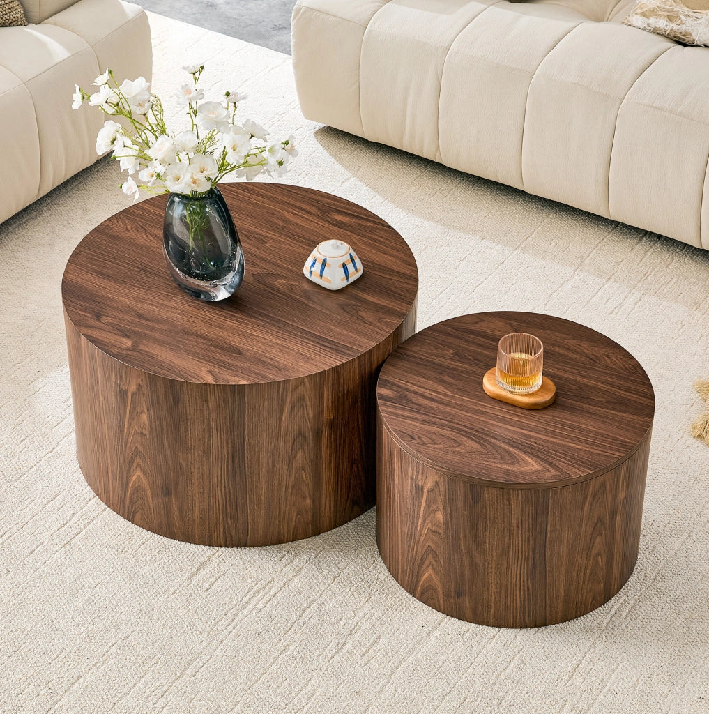 Set di tavolini da caffè impilabili con coperchio rimovibile in MDF colore noce