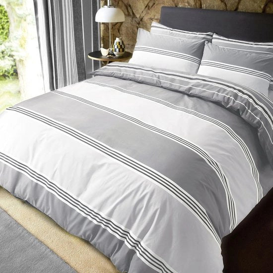Set di coperte da letto - Grigio - Strisce geometriche - Coperta da letto reversibile Facile da pulire, set di coperte da letto morbide con cuscini - King (220 cm x 230 cm)