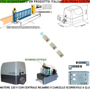 Motore 230 V Incorpora Centrale 3 Radiocomandi Ricambio Cancello Scorrevole 6 Q.li di Qualsiasi Marca Fine Corsa Accessori di Fissaggio Condensatore Pignone Z12 Per Cremagliera Nylon M4 Universale