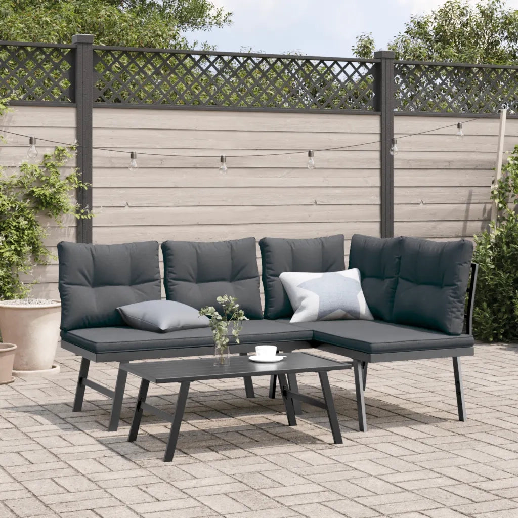 Panche Giardino | Panca da Giardino con Cuscini 2 pz Nere Acciaio Verniciato Polvere