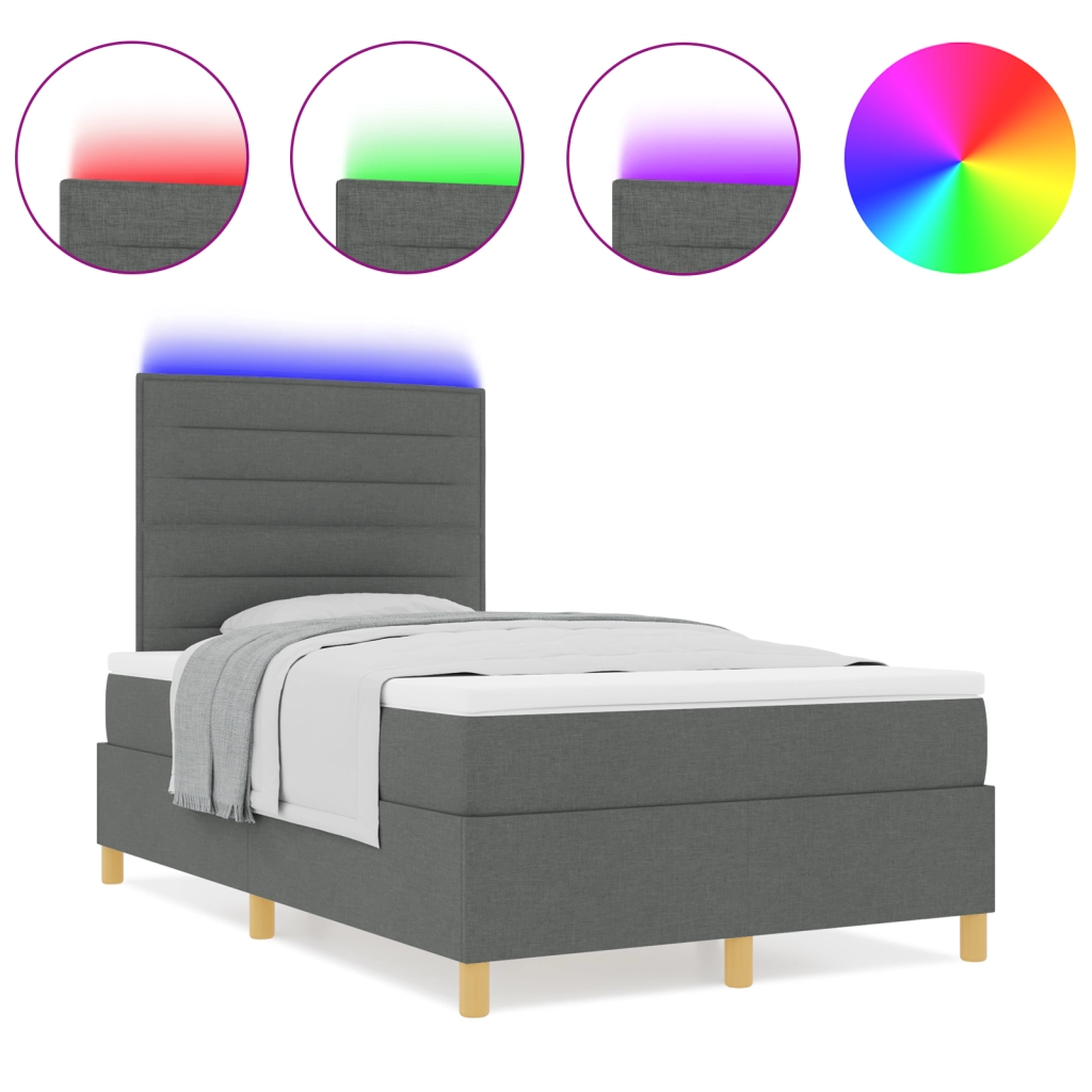 Letto con Box Spring con Materasso e LED Grigio Scuro 120x200 cm Tessuto